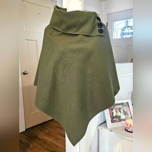 Worn Once - VIA VENITO - Olive Green High Collared Poncho, Size "One Size"